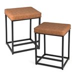 COSTWAY Bar Stools Set of 2, Upholstered Bar Chairs with PVC Leather Cushion, Footrest & Adjustable Pads, Metal Frame Breakfast Counter Height Stools for Kitchen Dining Room, 160kg Capacity (2, Brown)