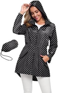 Avoogue Totes Rain Jacket Womens Waterproof With Hood Packable Raincoat Women Petite Rain Jacket Black Polka Dots S