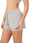 ODODOS 2 in1 Athletic Shorts for Women High Waist Dolphin Split Workout Running Shorts with Pockets, Light Gray, X-Large