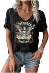 Women's V Neck Cut Out T Shirts Tennessee Nashville Country Music Shirts Summer Music Graphic Short Sleeve Shirt Tops, Rock/Cut Out Black, XX-Large