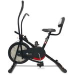 PowerMax Fitness BU-201 Dual Action Air Bike with Back support | Exercise Cycle for Home-Gym Workout, Adjustable Cushioned Seat | Non-Slip Pedals|Moving Handles Gym Bike for Max user 120kg, Belt Drive