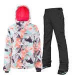 HOTIAN Women's Ski Jacket and Pants Set, Waterproof Windproof Snowsuits Snowboard Suit,Winter Warm Snowboarding Snow Coat OR BK-M