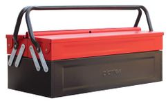 Plantex Metal Tool Box/3 Cabinet Empty Tool Kit Box With Large Capacity & Strong Handle/Tools Box for Home Use/Tool Organizer for Essential Tools - (Red & Black)