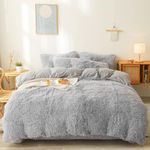 Gray Fluffy Comforter Cover Set King- Ultra Soft Fluffy Gray Bedding Sets 3 Pieces (1 Duvet Cover + 2 Pillow case) Pink Fluffy Bed Set (Gray, King)