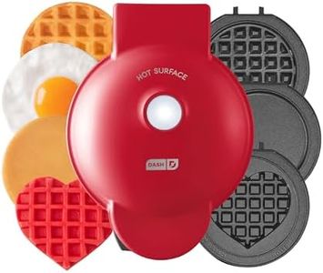 DASH Multimaker Mini System - Waffle Maker with Five 4” Removable Plates: Waffle Iron & Griddle, 3-in-1 Mini Waffle Maker for Kids and Families – Nonstick Surface, Just Add Batter (Red)