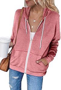 Jhsnjnr Women's Sweatshirts Casual Long Sleeve Jacket Tops Zip Up Hoodies with Kangaroo Pockets Pink