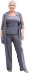 R&M Richards Women's Beaded Neck 2 Piece Pant Suit - Mother of The Bride Outfit -Petite (Charcoal, 4P)