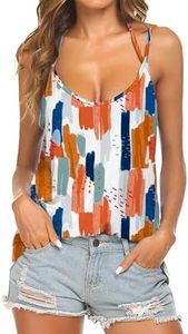 Tobrief Women's Sexy V Neck Halter Spaghetti Strap Backless Cami Tank Top, 17 Colorful, Small