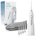 Aquasonic Aqua Flosser - Professional Rechargeable Water Flosser with 4 Tips - Oral Irrigator w/ 3 Modes - Portable & Cordless Flosser - Kids and Braces - Dentist Recommended (White)…