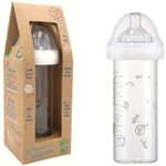 Premium 240ml Glass Baby Bottle - Anti-Colic Bottle for 0-6 Months - Pure Silicone Nipple with 3 Speeds - Wide-Neck Leak-Proof - BPA, BPS, BPF Free - Newborn Mixed Feeding