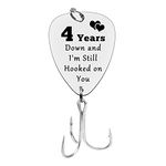 4th Anniversary Fishing Lure Gifts for Him 4 Years Down and I'm Still Hooked On You 4 Year Anniversary Present for Boyfriend Husband Fiance Christmas Birthday Valentines Gift for Men