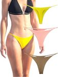 KUKU PANDA Cotton Thongs for Women Sexy Seamless Woman G String Panties 3 Pack Set (Orange Pink/Yellow/Caramel, Medium)