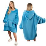 Sienna Hoodie Blanket Oversized Ultra Soft Plush Warm Sherpa Fleece Wearable Throw Blanket Cosy Giant Sweatshirt - Sea Blue