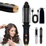 Cordless Hot Brush for Short Hair - Heated Round Curler & Thermal Curling Iron for Women, USB Mini Hair Straightener Portable Curling Brushes, Curly Straight Hair Travel Heat Styling (Black)