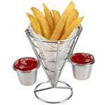 Wifehelper Plating French Fries Stand, Buffet Cone Snacks Display Stand Fries Baskets, Cone Snack Fried Chicken Display Rack Fries Foods Stand Holder Fry Chips Metal Wire Basket(Double Cup)