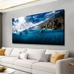 Beach Wall Art Canvas Print Picture Framed for House Room Wall Decor Natural Seascape Artwork Blue Ocean and White Sunshine Painting for Bedroom Bathroom Living Room Home Office Wall Decoration