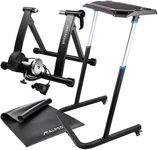 Alpcour Magnetic Bike Trainer Stand for Indoor Riding – with Portable Multi-Tasking Bike Trainer Fitness Desk – with Multipurpose 36”x78” Bike Trainer Mat