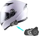 1Storm Motorcycle Full Face Dual Visor Helmet Bundle with Freedconn Spoiler Bundle with Freedconn Motorcycle Bluetooth Headset: HJK316 Glossy White