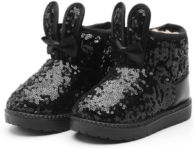 DADAWEN Boy's Girl's Warm Winter Sequin Waterpoof Outdoor Snow Boots Black US Size 5 M Toddler