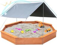 Large Sandbox 85"x 77"x 9" Kids Sand Box with Lid Covered Sand Pit, Outdoor Wooden Playset Gift for Backyard Garden Easy Assembly