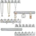 BELLE VOUS 6 Pack of Metal Necklace Jewellery Holders - Set of 6 Self Adhesive Wall Mounted Hooks & Pegs - Hanging Display Organiser - Necklaces, Ring, Bracelets & Earrings Storage Holder