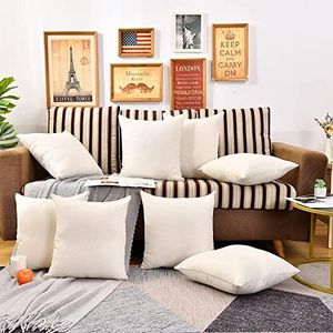 WANZELONYO Throw Pillow Covers Bulk Plain Linen Blank Couch Cushion Case for Vinyl Sublimation HTV Ironing Craft Embroider Decoration 16 x 16 Inch Beige Set of 10