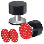 2-Pack Door Stops with Extra Stickers, Self-Adhesive Door Stopper with Black Rubber & Stainless Steel Body - Heavy Duty Sound Dampening Door Bumpers for Home & Office Use