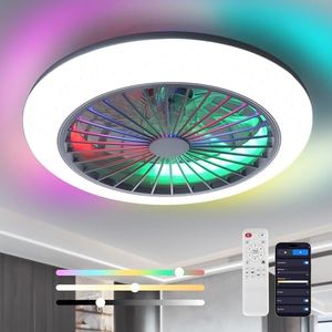 REDSTAR 18" RGB Dimmable Led Ceiling Fan with APP/Remote Control, Enclosed Ceiling Fan with Light, Modern Bladeless Led-RGB Ambient Light for Bedroom Kids Room Party