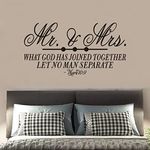 SEATUNE Wall Decals for Women, Bible Verse Wall Decals, Quotes Love Couples Positive Marriage Married Headboard Life Home Vinyl Art Stickers Mr and Mrs What God Has Joined Together Let Mark 28.6"X15"