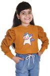 KIROTO Girls Unicorn Top Stylish Girls Kids Top Fancy Kids Top Puff Full Sleeve, Musturd, 13-14 Years