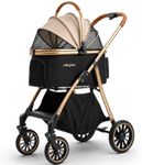MILA&LOUIS Dog Stroller, Cat Stroller for Small & Medium Dogs 55 lbs, Lightweight Pet Stroller with 4 PU Wheels Cat Stroller for 1&2 Cats, Detachable Aluminum Cradle, Cup Holder, Hook & Rain Cover