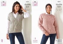 King Cole Ladies Double Knit DK Knitting Pattern Cable Knit Slipover & Sweater (6035), 32'' - 50''