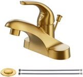 WOWOW 4 Inch Bathroom Faucet Single Handle Faucet for Bathroom Sink Brushed Gold Vanity Faucet with Lift Rod Drain Assembly, Rv Lavatory Faucet 3 Hole