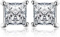 JewelryPalace Princess Cut 0.8ct Moissanite Solitaire Stud Earrings for Women, Square Shape 925 Sterling Silver Earrings for Her, Classic Simulated Diamond Earrings VVS D-F
