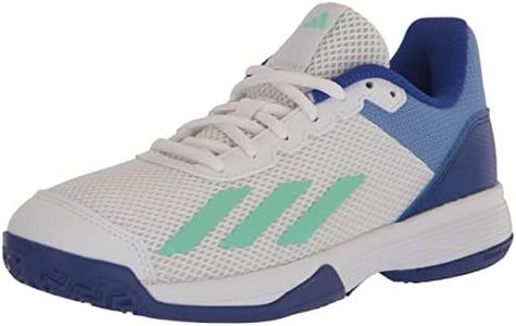 adidas Unisex-Child Courtflash Tennis Shoe, White/Pulse Mint/Lucid Blue, 7 Big Kid