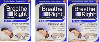 Breathe Right Snoring Congestion Relief Nasal Strips, Large, Original, 30 Strips - 3 Packs