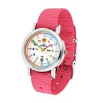 Amonev Time Teacher Watch, Easy to Read Analogue Watch with Colourful Nylon Strap, Learn to Tell The Time - Ideal for School Children (Pink)