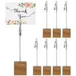 LZYMSZ 8PC Wooden Memo Clips Holder, Picture Holders with Clips, Wooden Base Memo Photo Clip, Photo Cubes for Pictures with Alligator Clip Clasp (Wooden Base)