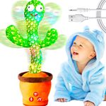 Rechargeable Dancing Talking Cactus Toy w/Volume Adjustable, Cactus Baby Toy Repeat What You Say, Baby Toys for Boys Girls, Interactive Singing Mimicking Cactus Toy (Rechageable+Volume Adjustable)