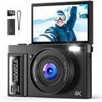 Digital Camera 4K for Photography Vlogging: 64MP Cameras for Video - 16X Zoom Photo Camera Gifts for Teens Ages 8-18 - 180°Flip Screen Compact Cámara - Point and Shoot Digital Cameras for Youtube