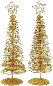 Juvale 2-Pack Mini Gold Christmas Tree, 10.5 Inch Tall Christmas Table Decoration, Ideal Gold Christmas Decorations for Tables, Desks, Bedrooms, and Living Rooms