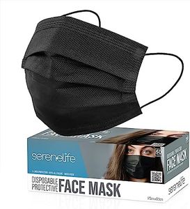 SereneLife 50 Count Disposable Face Masks | Breathable 3-Ply Layers | Made from Non-Woven Fabric | Comfortable Earloops | Daily Use & Personal Care | Easy to Use & Disposable | For Adults (Black)