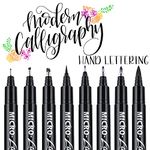 Hand Lettering Pens, Calligraphy Brush Pens Art Markers for Beginners Writing, Sketching, Drawing, Cartoon, Caricature, Illustration, Scrapbooking, Bullet journaling, Black Ink Pen Set, 8 Size