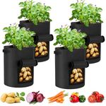 Potato Grow Bags 10 Gallon 4 Pack Fabric Pots Thickened Nonwoven Grow Bags with Reinforced Handles Garden Planting Bags for Tomato Vegetables Fruits Garden Pots Outdoor Indoor(14" Dia x 18" H)