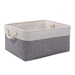 PWVMWM Small Storage Box with Handles, Foldable Wardrobe Baskets for Storage, Canvas Linen Storage Baskets for Clothes, Toys, Towels, Office Products (Grey and White, small)