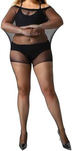 MANZI Women's Black Pantyhose Plus Size Control Top Ultra-Soft Sheer Tights 2 Pairs 2XL