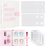 WenmthG 100 Envelopes Saving Challenge, A5 Money Saving Wallet with Cash Envelopes & Pen, Budget Planner Binder Savings Book with 3 Resuable Cash Stuffing Challenge Cards to Save £5050, £1000, £10000