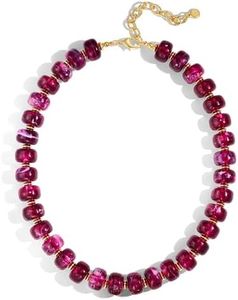 HolidayQbee Beaded Necklace for Women Boho Bead Chunky Necklace Big Bead Necklace Fashion Trendy Summer Purple Resin Beaded Necklaces Jewelry Gifts