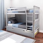 BEDSMART Twin Over Twin Bunk Bed with Pull-Out Trundle, Solid Wood | Grey Finish