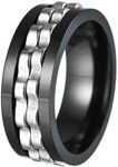 Udolfly Mens Fidget Rings Anxiety Rings for Men Gear Spinner Rings for Women Titanium Steel Ring Black Silver Size 13